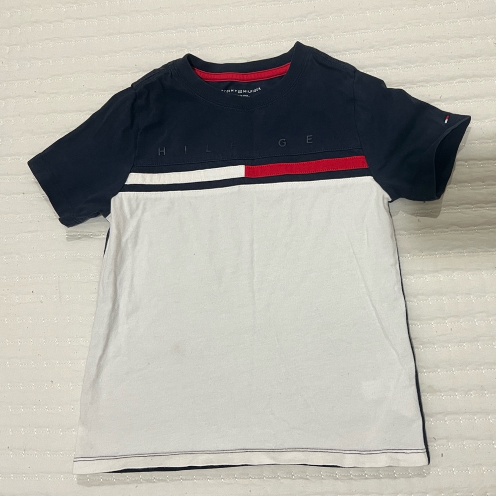 Tommy Hilfiger Kids Tee in Navy, White, and Red Stripe